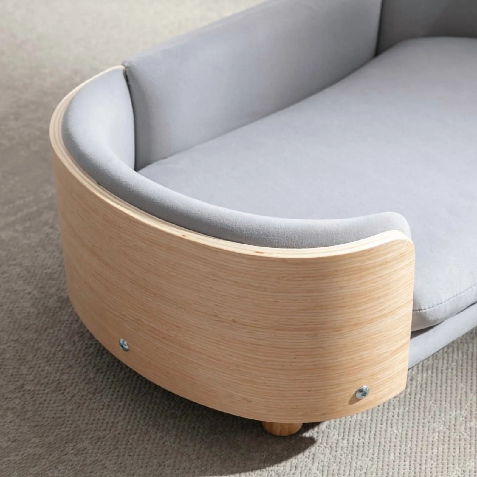 Scandinavian Elevated Dog Sofa – 26.4″ for Small to Medium Dogs, Solid Oak & Memory Foam