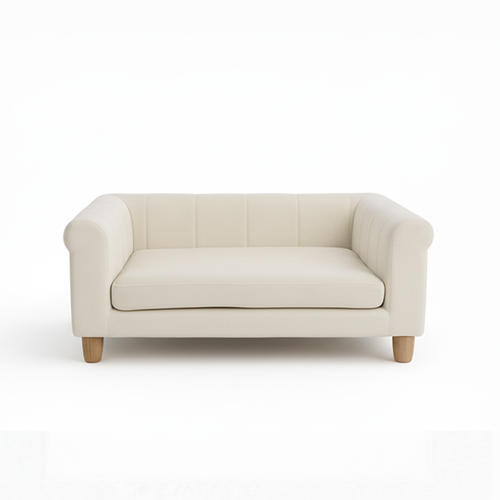 Luxury Faux Suede Dog Sofa — 33" Sculpted Upholstered Bed for Small Dogs