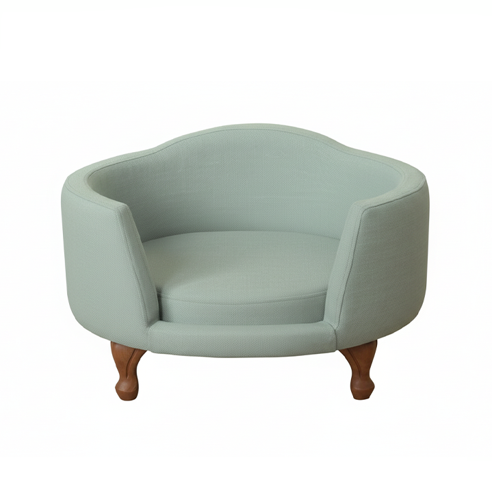 Curved Wooden Dog Loveseat — 22" Linen Upholstered Bed for Small Dogs