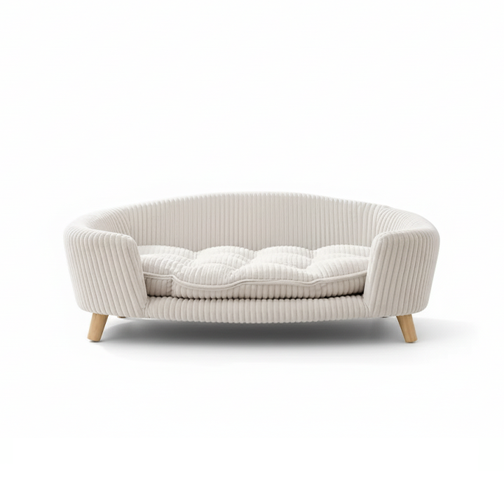 Mid-Century Corduroy Dog Bed — 30.25" Memory Foam Lounge Bed for Small Dogs