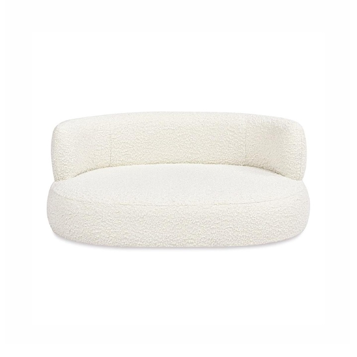 Oval Bouclé Dog Sofa — 36" Sculptural Upholstered Bed for Medium Dogs