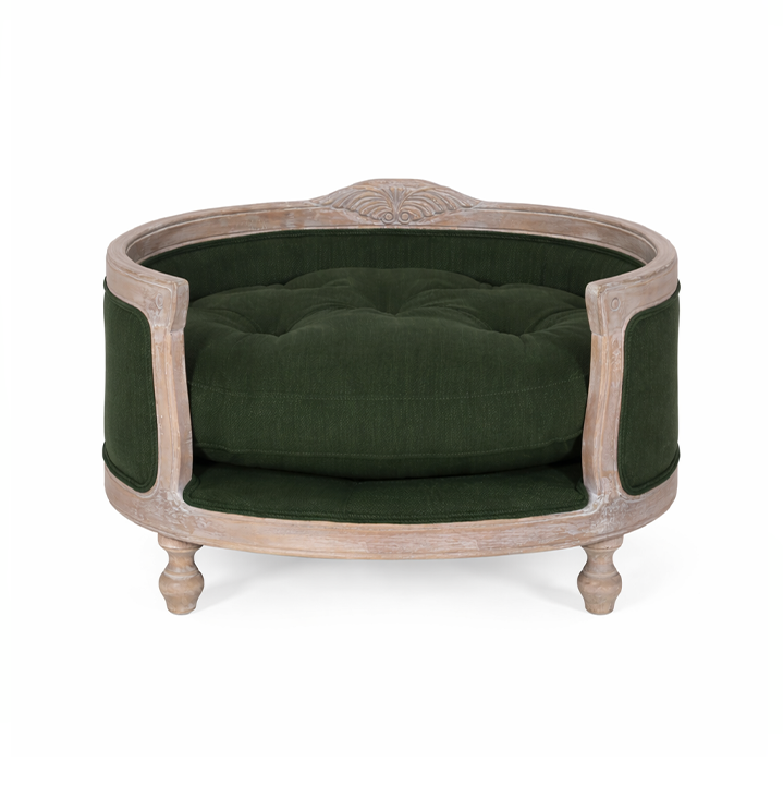 French Country Tufted Dog Bed — 30" Upholstered Lounge Bed for Medium Dogs