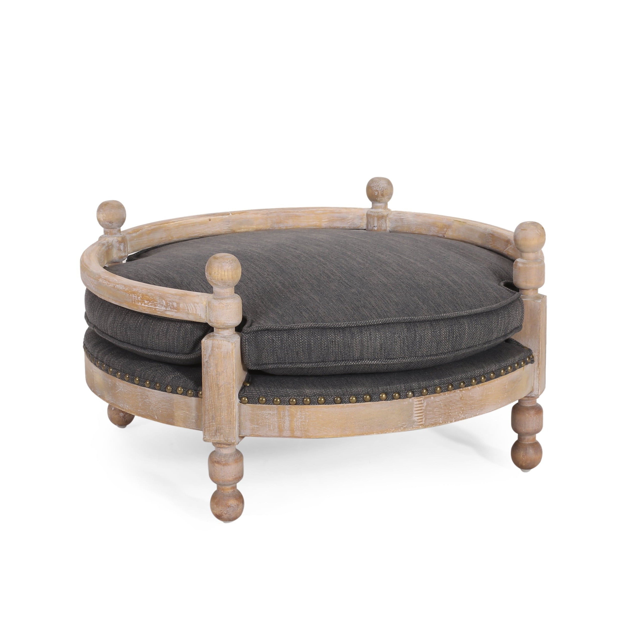 Round Upholstered Dog Sofa — 28.75" Elevated Memory Foam Bed for Small to Medium Dogs — Dark Gray