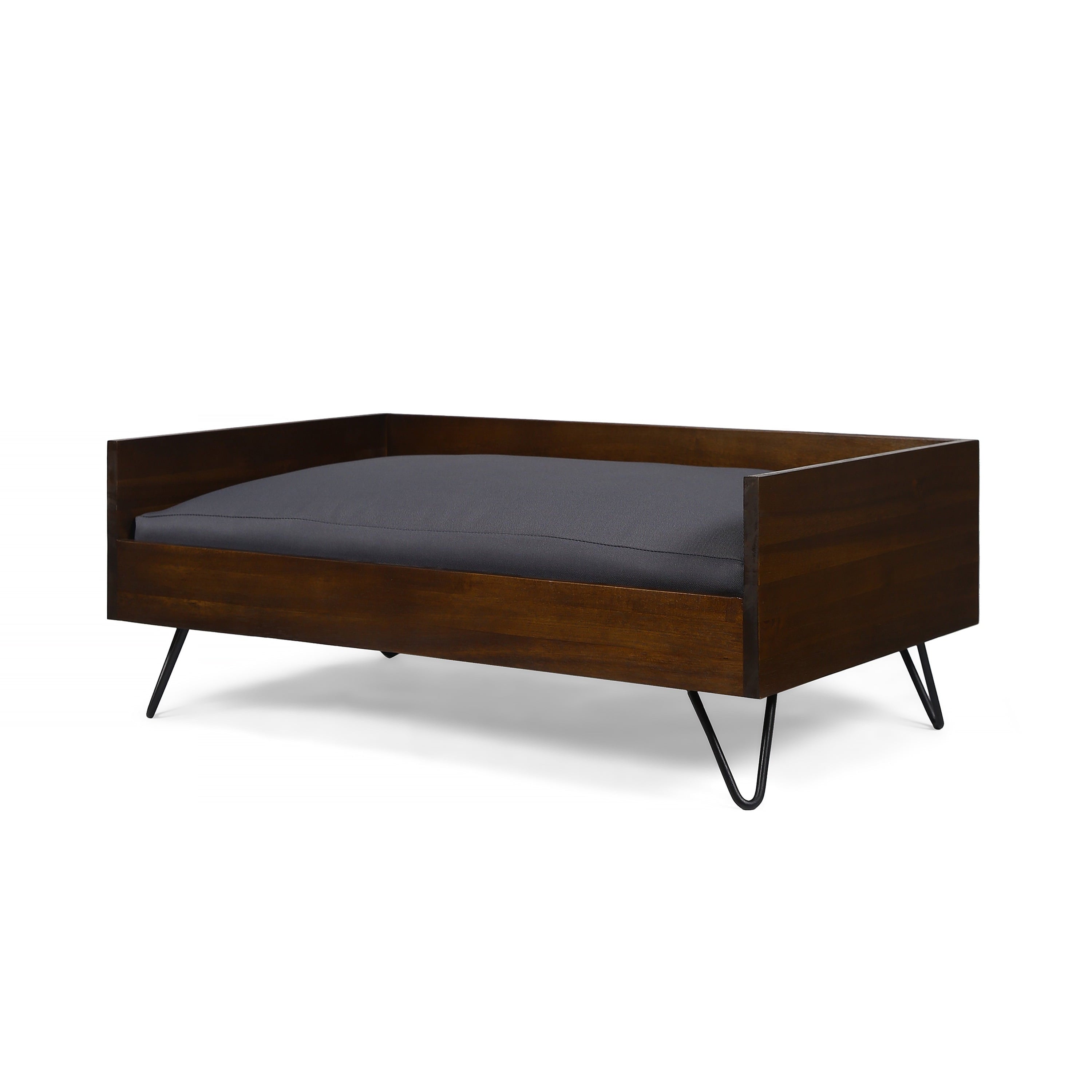 Mid-Century Dog Bed — Upholstered Dog Bed with Wood Frame for Small & Medium Dogs