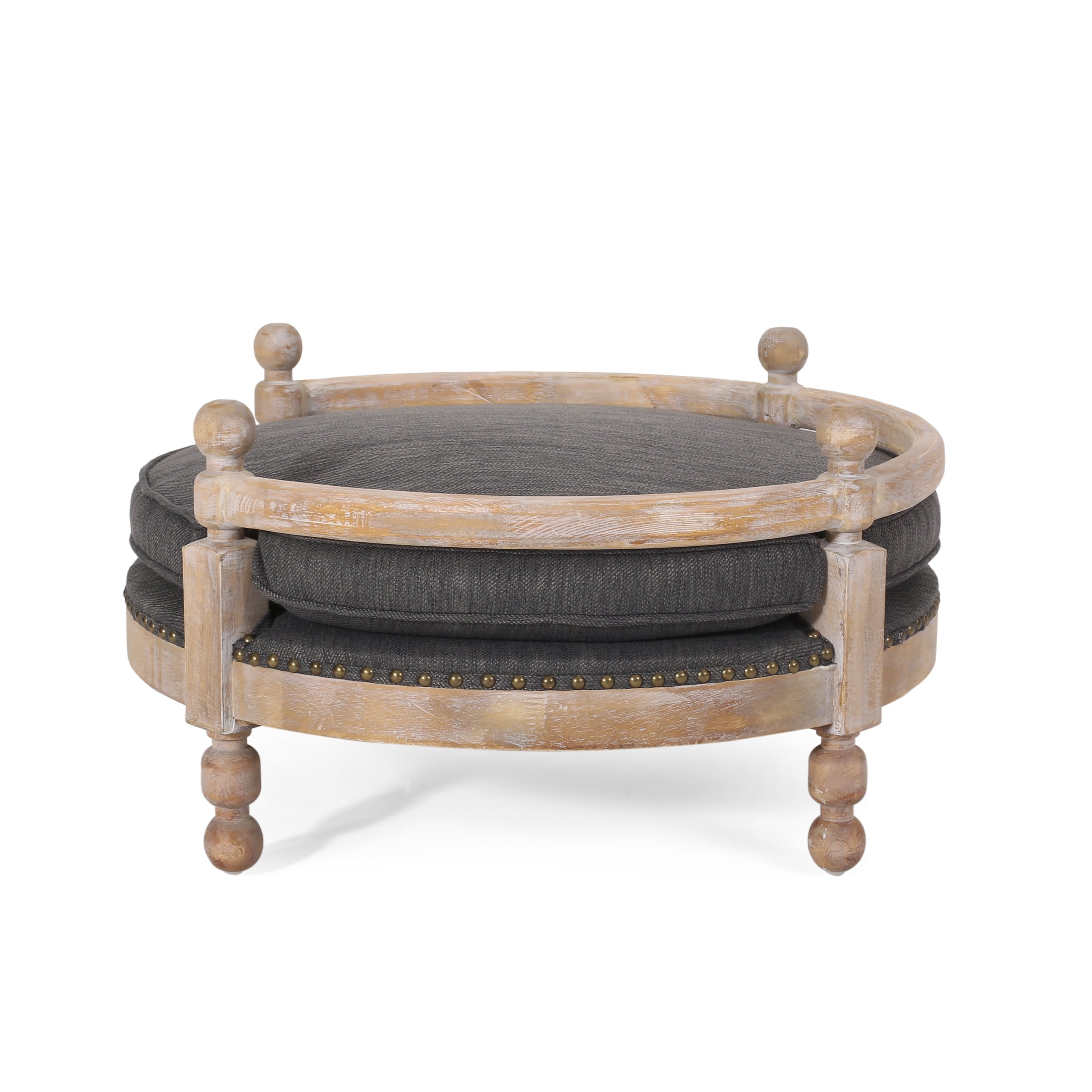 Round Upholstered Dog Sofa — 28.75" Elevated Memory Foam Bed for Small to Medium Dogs — Dark Gray