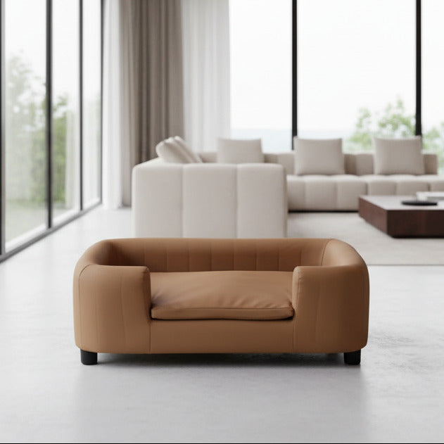 Elevated PU Dog Sofa — Scratch-Resistant Upholstery, Adjustable Height, Two Sizes for Small & Medium Dogs